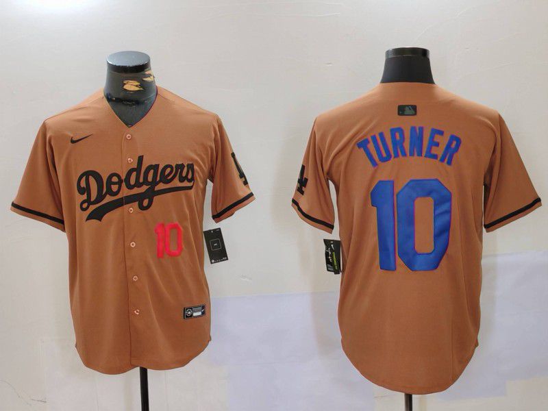 Men Los Angeles Dodgers #10 Turner army green joint name 2024 Nike MLB Jersey style 6->->